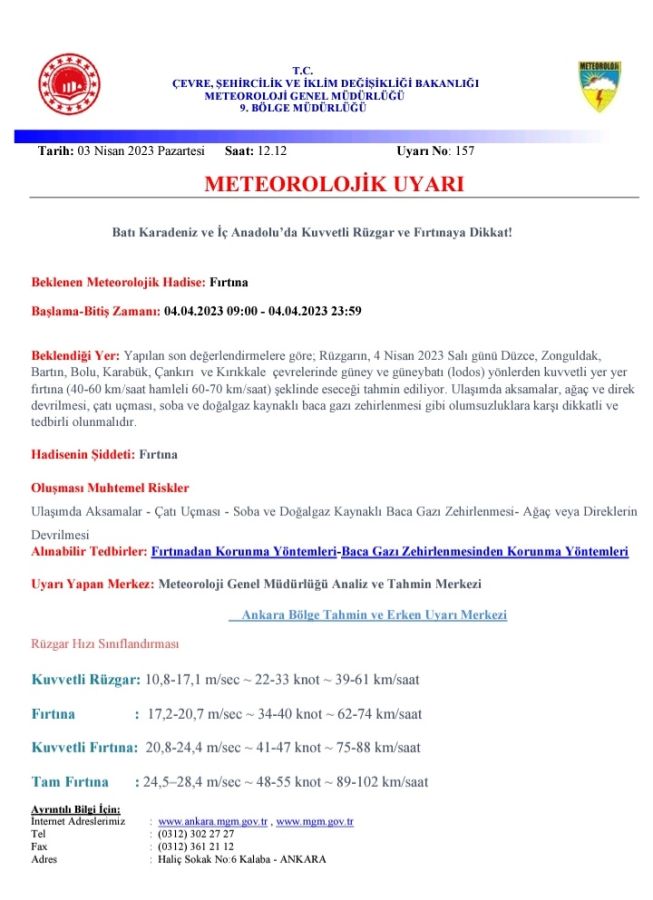 METEOROLOJİK UYARI!