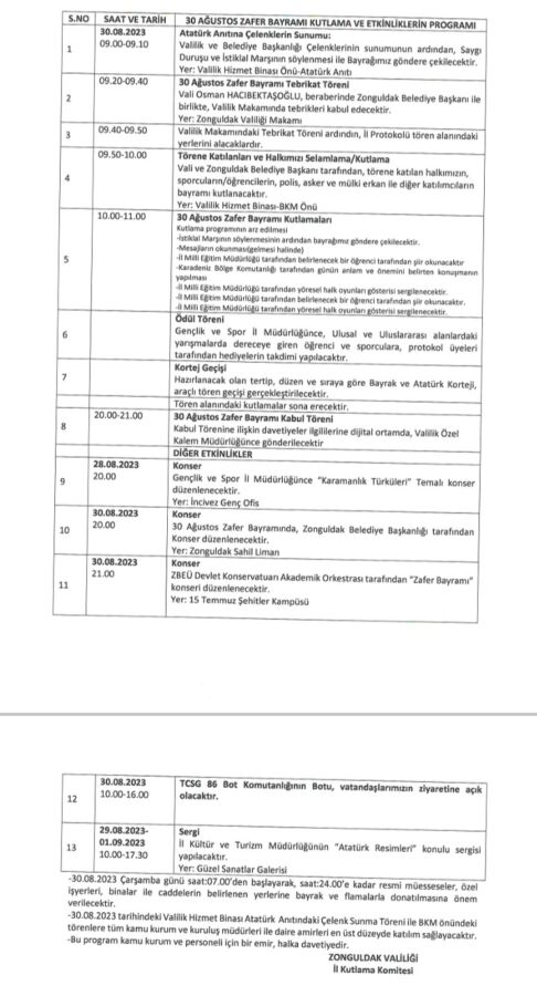 30 AĞUSTOS ZAFER BAYRAMI KUTLAMA VE ETKİNLİKLERİ PROGRAMI