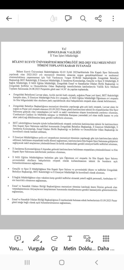 ZONGULDAK BÜLENT ECEVİT ÜNİVERSİTESİ REKTÖRLÜĞÜ 2022-2023 YILI MEZUNİYET TÖRENİ TOPLANTI KARARLARI